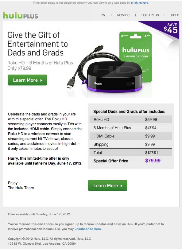 6 Months Of Hulu Plus and Save 45 On Roku 