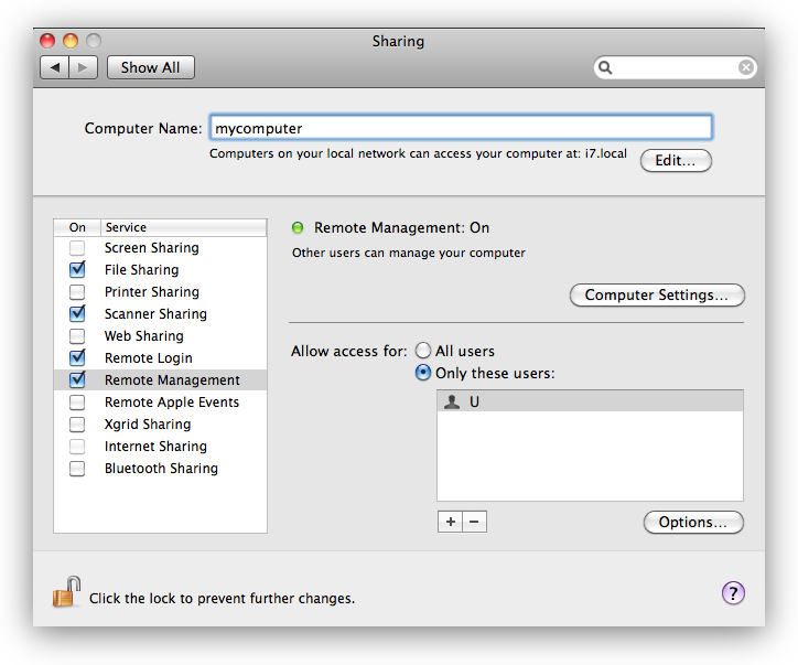 Remote Management Sharing Preferences In System Preferences