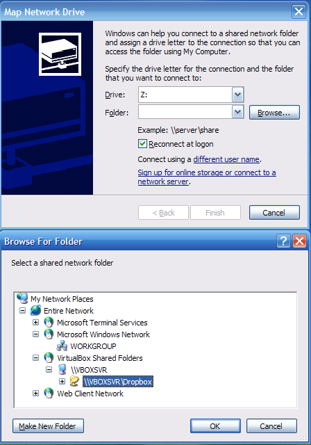 Connect to a Shared Folder with VirtualBox and Windows XP