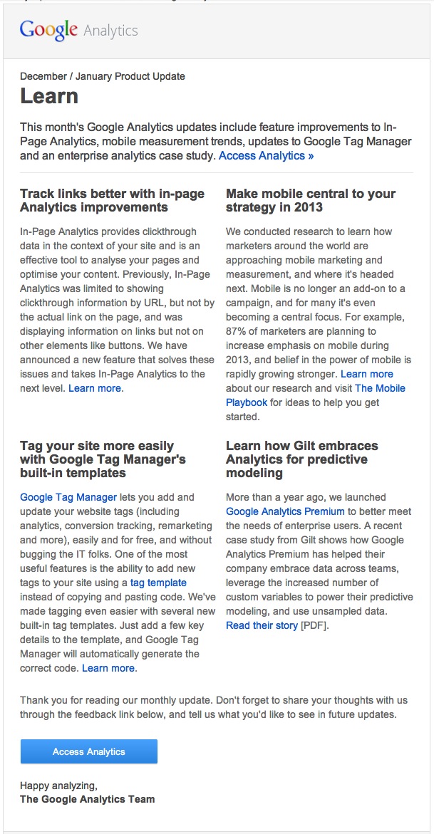 Get a jump on 2013 with the latest from Google Analytics