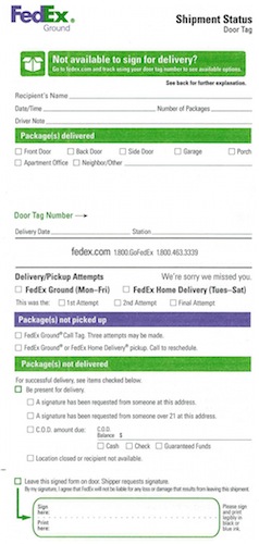 fedex door tag number dt104658379737