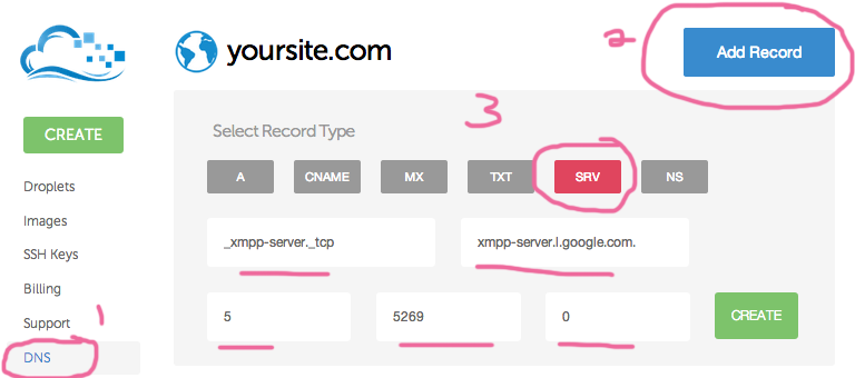 How to add Google Chat SRV records on Digital Ocean